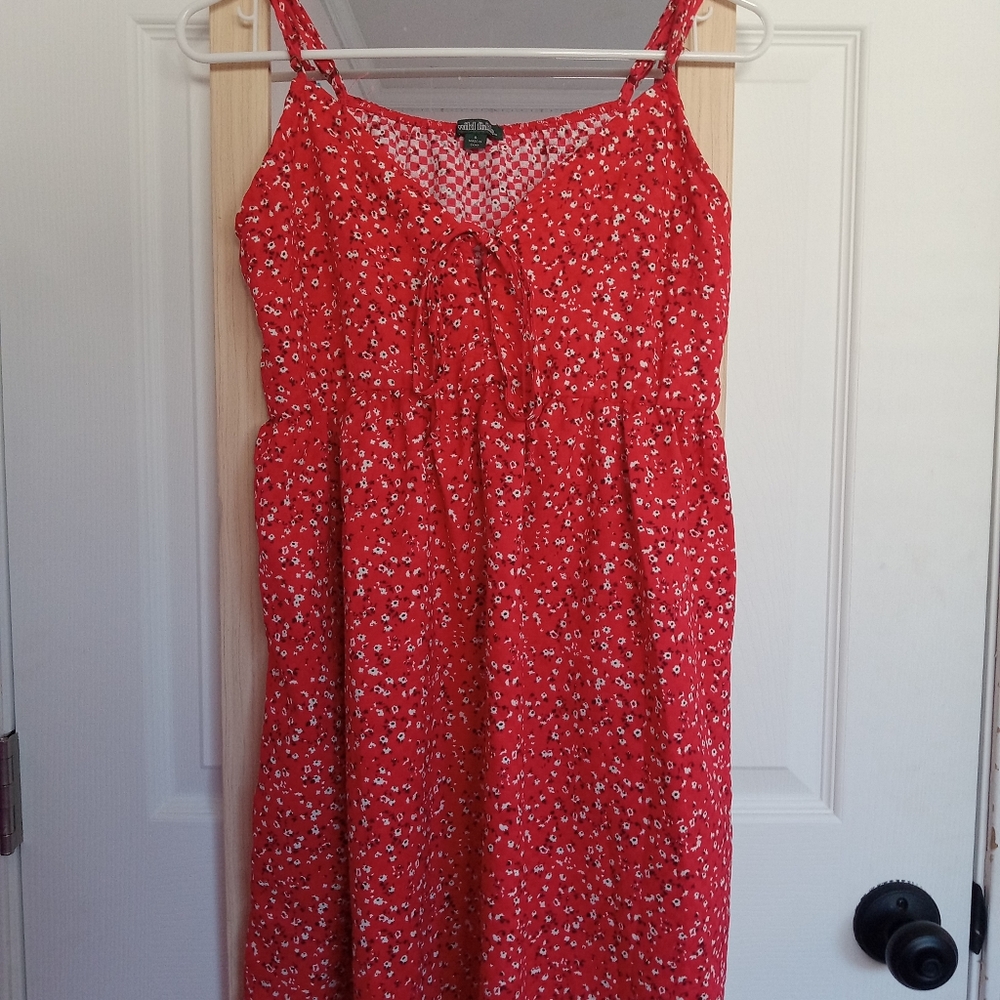Red floral dress with pockets